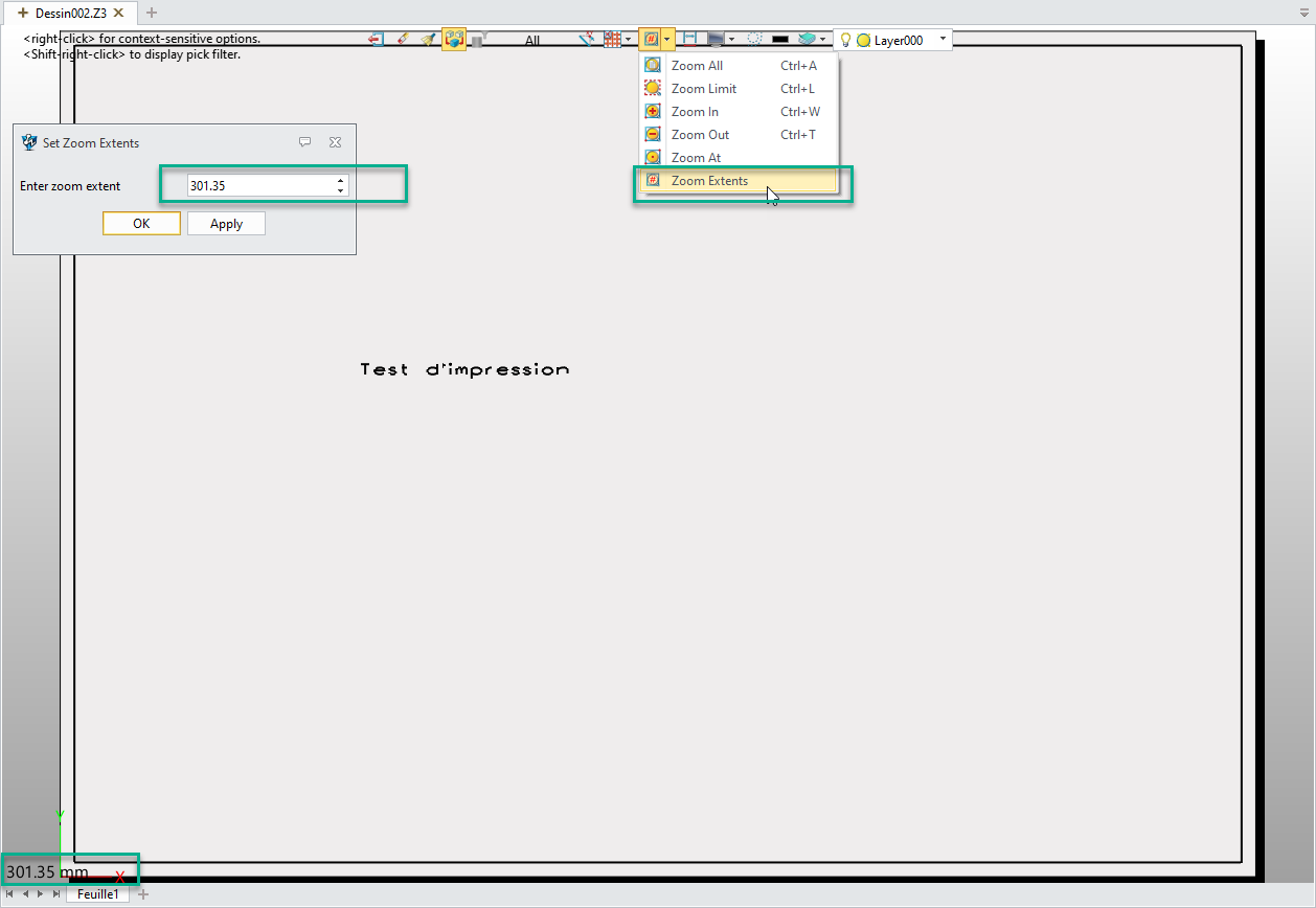 ZOOM Extents text on sheet when printing